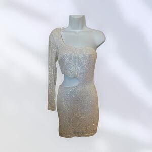 Windsor One-Shoulder Sequin Cutout Mini Dress – Size Small